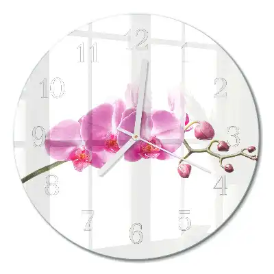 Hodiny na skle kulaté Orchidej
