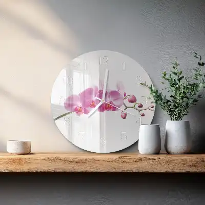Hodiny na skle kulaté Orchidej