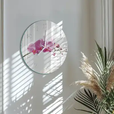 Hodiny na skle kulaté Orchidej