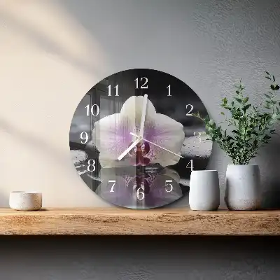 Hodiny s fotkou skleněné kulaté Orchidej