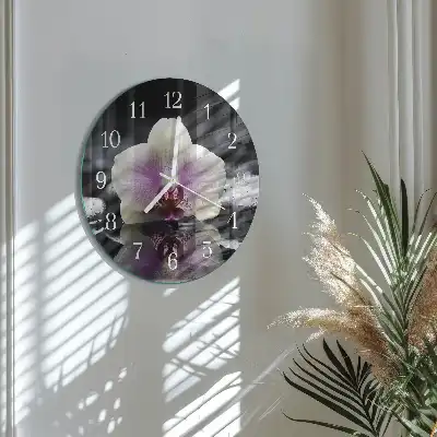 Hodiny s fotkou skleněné kulaté Orchidej