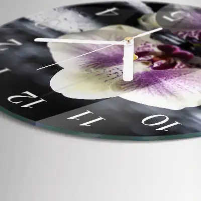 Hodiny s fotkou skleněné kulaté Orchidej
