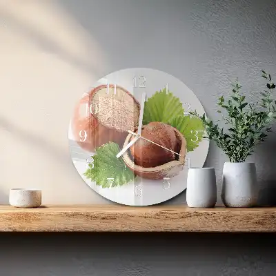 Hodiny s fotkou skleněné kulaté Lískové ořechy