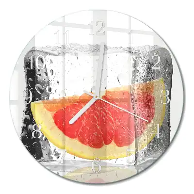 Kulaté skleněné hodiny na stěnu Grapefruitová zmrzlina