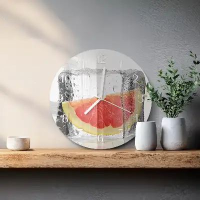 Kulaté skleněné hodiny na stěnu Grapefruitová zmrzlina