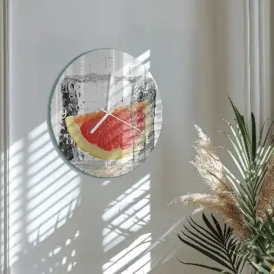 Kulaté skleněné hodiny na stěnu Grapefruitová zmrzlina