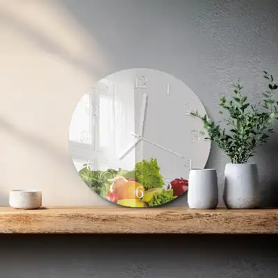 Kulaté skleněné hodiny na zeď Zelenina