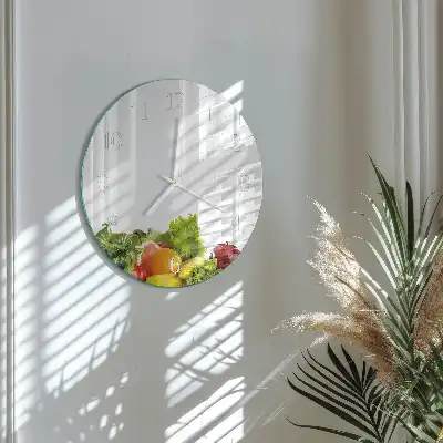 Kulaté skleněné hodiny na zeď Zelenina
