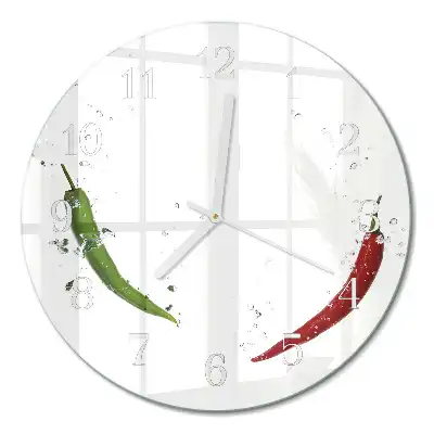 Hodiny s fotkou skleněné kulaté Chilli papričky