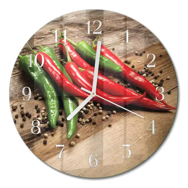 Nástěnné hodiny skleněné kulaté Chilli papričky