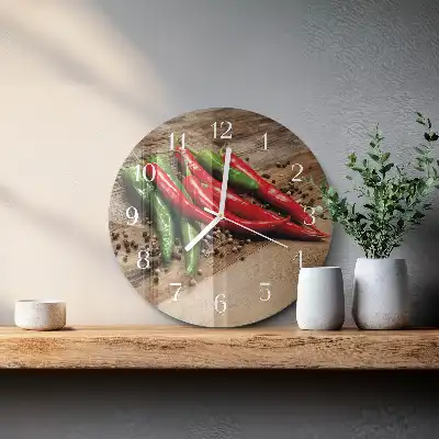 Nástěnné hodiny skleněné kulaté Chilli papričky