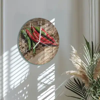 Nástěnné hodiny skleněné kulaté Chilli papričky
