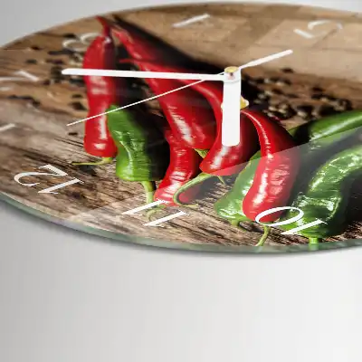 Nástěnné hodiny skleněné kulaté Chilli papričky