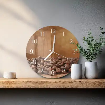 Kulaté skleněné hodiny na zeď Kávová zrna