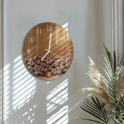 Kulaté skleněné hodiny na zeď Kávová zrna