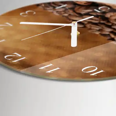 Kulaté skleněné hodiny na zeď Kávová zrna