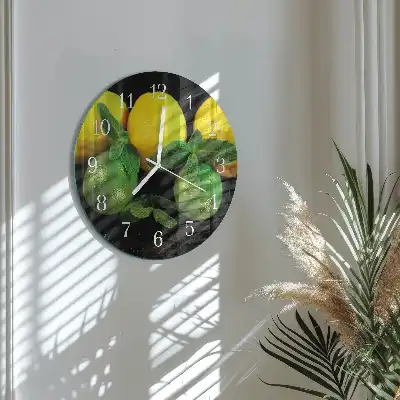 Hodiny s fotkou skleněné kulaté Citrony