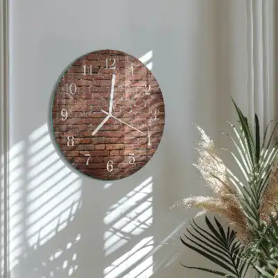 Kulaté skleněné hodiny na stěnu Cihlový