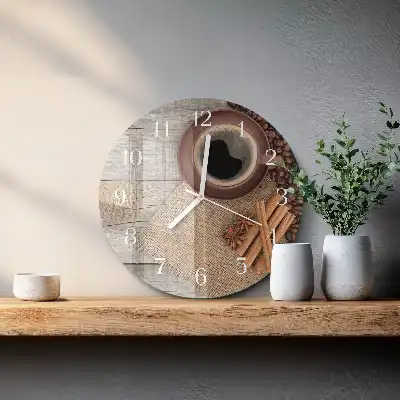 Nástěnné hodiny skleněné kulaté Kávová zrna