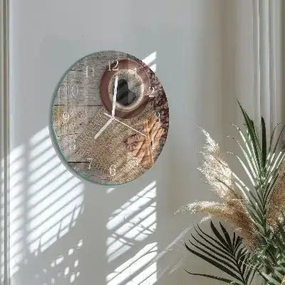 Nástěnné hodiny skleněné kulaté Kávová zrna