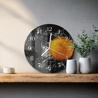 Kulaté skleněné hodiny na zeď Pomerančový