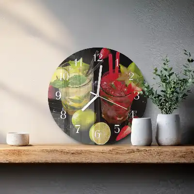 Kulaté skleněné hodiny na zeď Koktejl