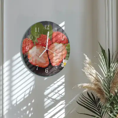 Kulaté skleněné hodiny na stěnu Jahody