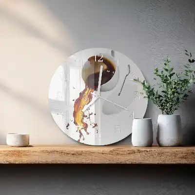 Kulaté skleněné hodiny na zeď Káva
