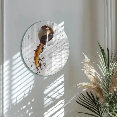 Kulaté skleněné hodiny na zeď Káva