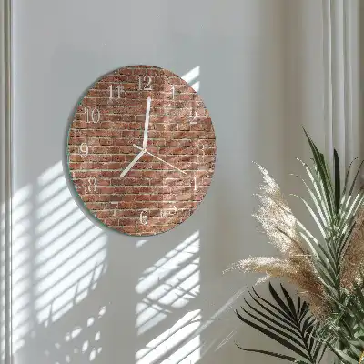 Hodiny s fotkou skleněné kulaté Cihlový