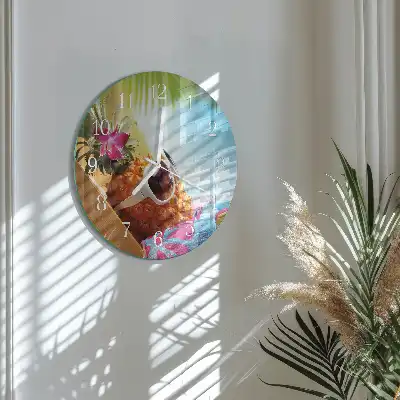 Hodiny na skle kulaté Ananas