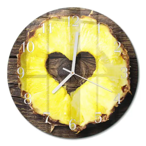 Kulaté skleněné hodiny na stěnu Ananas