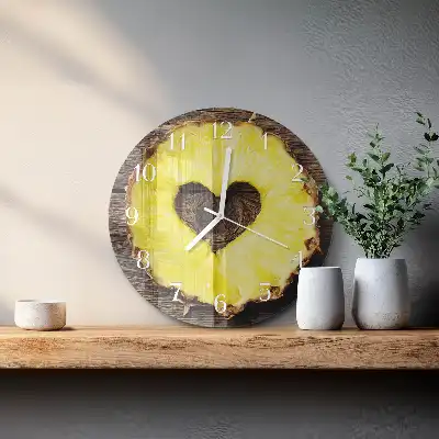 Kulaté skleněné hodiny na stěnu Ananas
