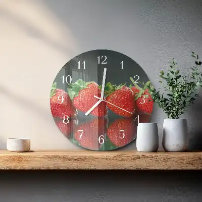 Kulaté skleněné hodiny na zeď Jahody