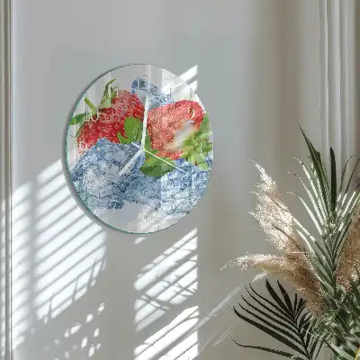 Hodiny na skle kulaté Jahodová zmrzlina