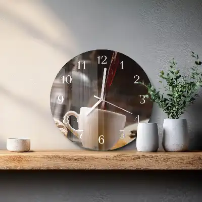 Hodiny na skle kulaté Káva