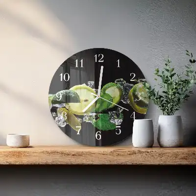 Kulaté skleněné hodiny na zeď Citron a limetka