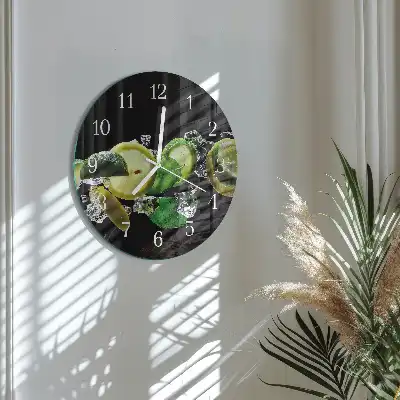 Kulaté skleněné hodiny na zeď Citron a limetka