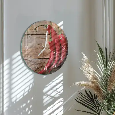 Hodiny na skle kulaté Chilli papričky