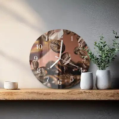 Nástěnné hodiny skleněné kulaté Kávová zrna