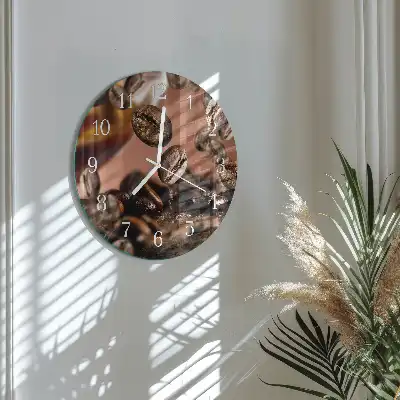 Nástěnné hodiny skleněné kulaté Kávová zrna