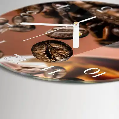 Nástěnné hodiny skleněné kulaté Kávová zrna