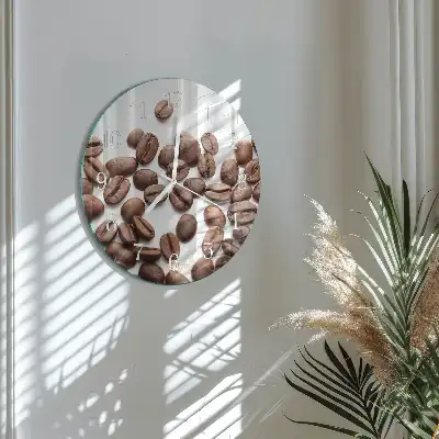 Hodiny s fotkou skleněné kulaté Kávová zrna