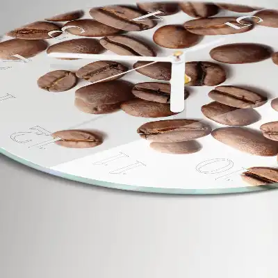 Hodiny s fotkou skleněné kulaté Kávová zrna