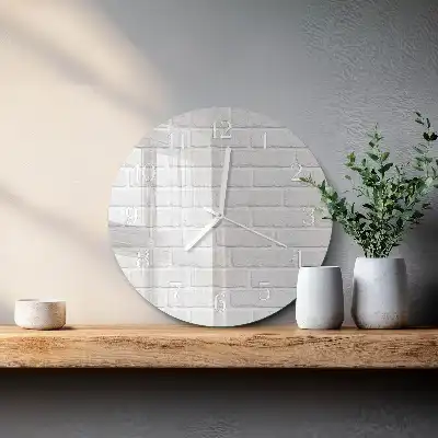 Kulaté skleněné hodiny na stěnu Cihlový