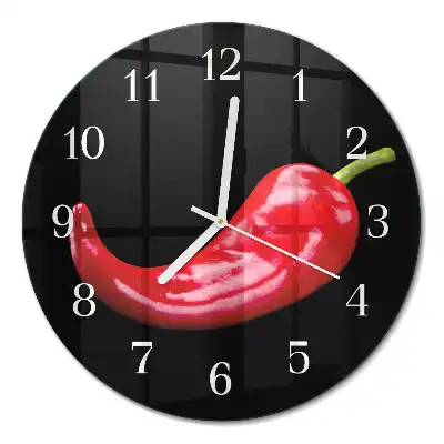 Kulaté skleněné hodiny na zeď Chilli papričky