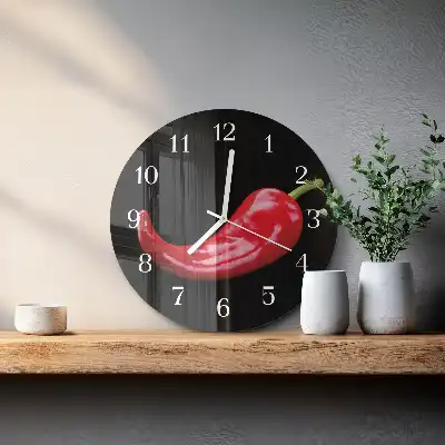 Kulaté skleněné hodiny na zeď Chilli papričky