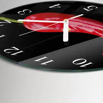 Kulaté skleněné hodiny na zeď Chilli papričky
