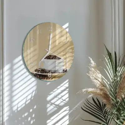 Hodiny na skle kulaté Káva