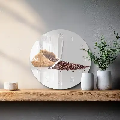 Kulaté skleněné hodiny na stěnu Kávová zrna